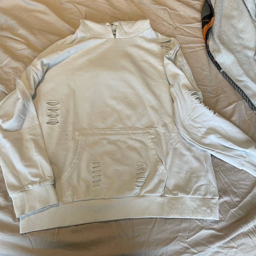 Amazon Distressed Pullover Sweatshirt - White